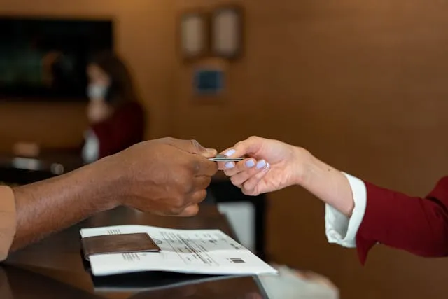 Hotel front desk where guests receive their invoice at checkout