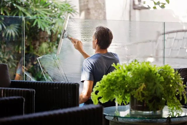 Cleaning and maintenance invoice templates: a man cleaning a glass wall