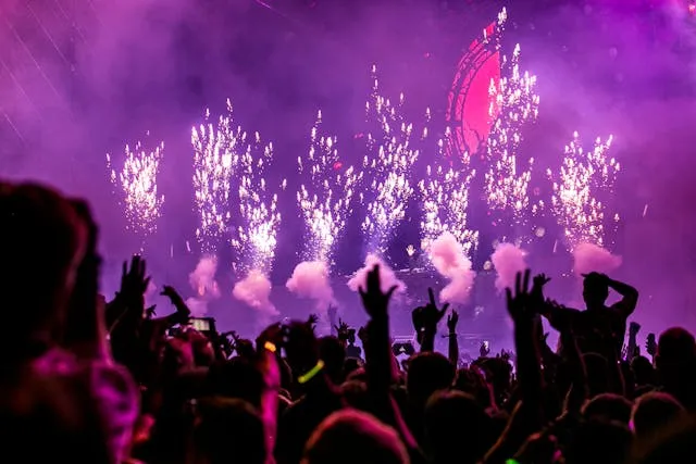 Creative and entertainment invoice templates: a concert crowd under fireworks