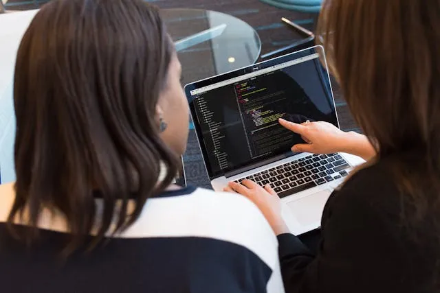 Technology and IT invoice templates: developers reviewing code on a laptop