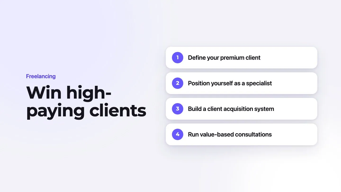 Win high-paying clients in 4 steps, from “define your premium client” to “run value-based consultations”