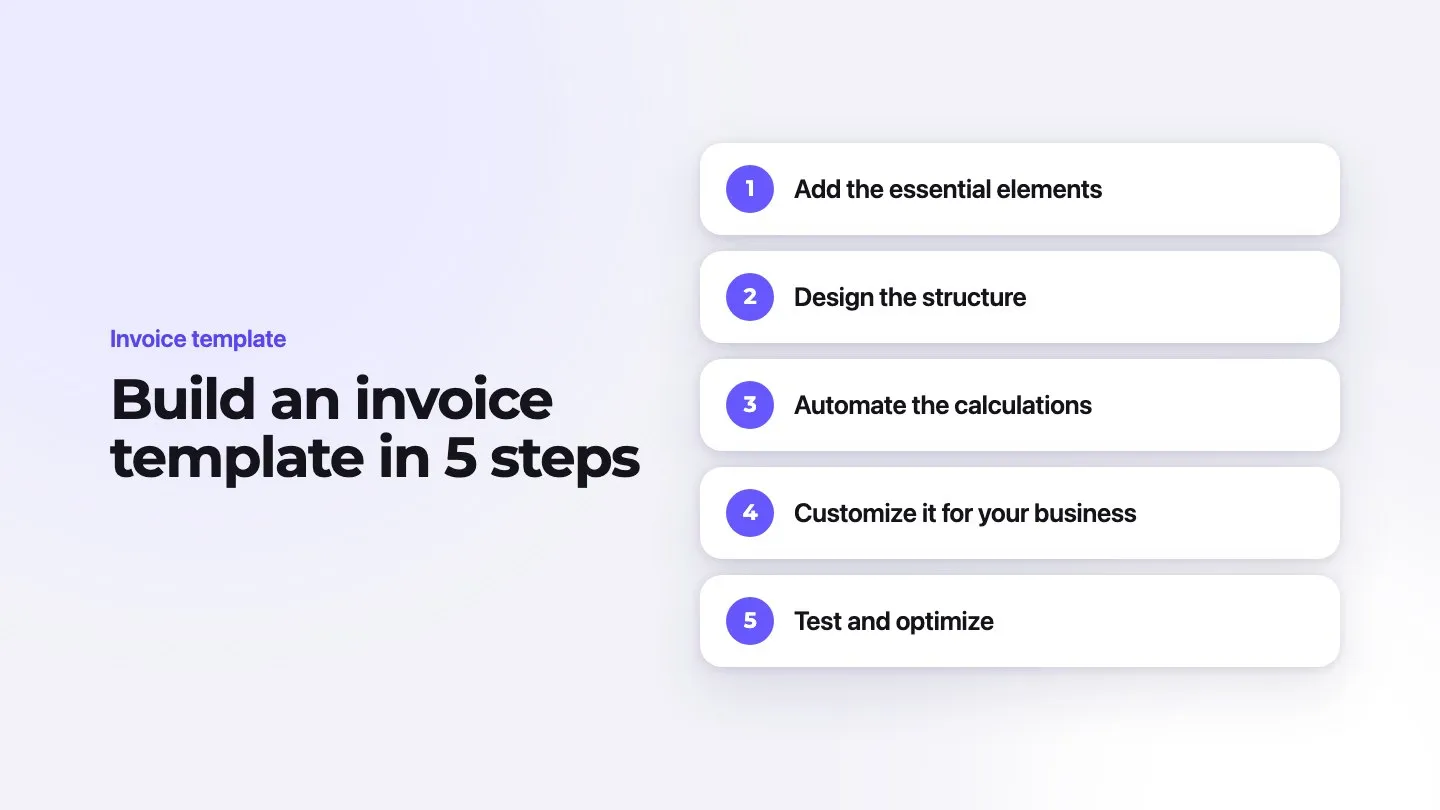 Build an invoice template in 5 steps, from “add the essential elements” to “test and optimize”