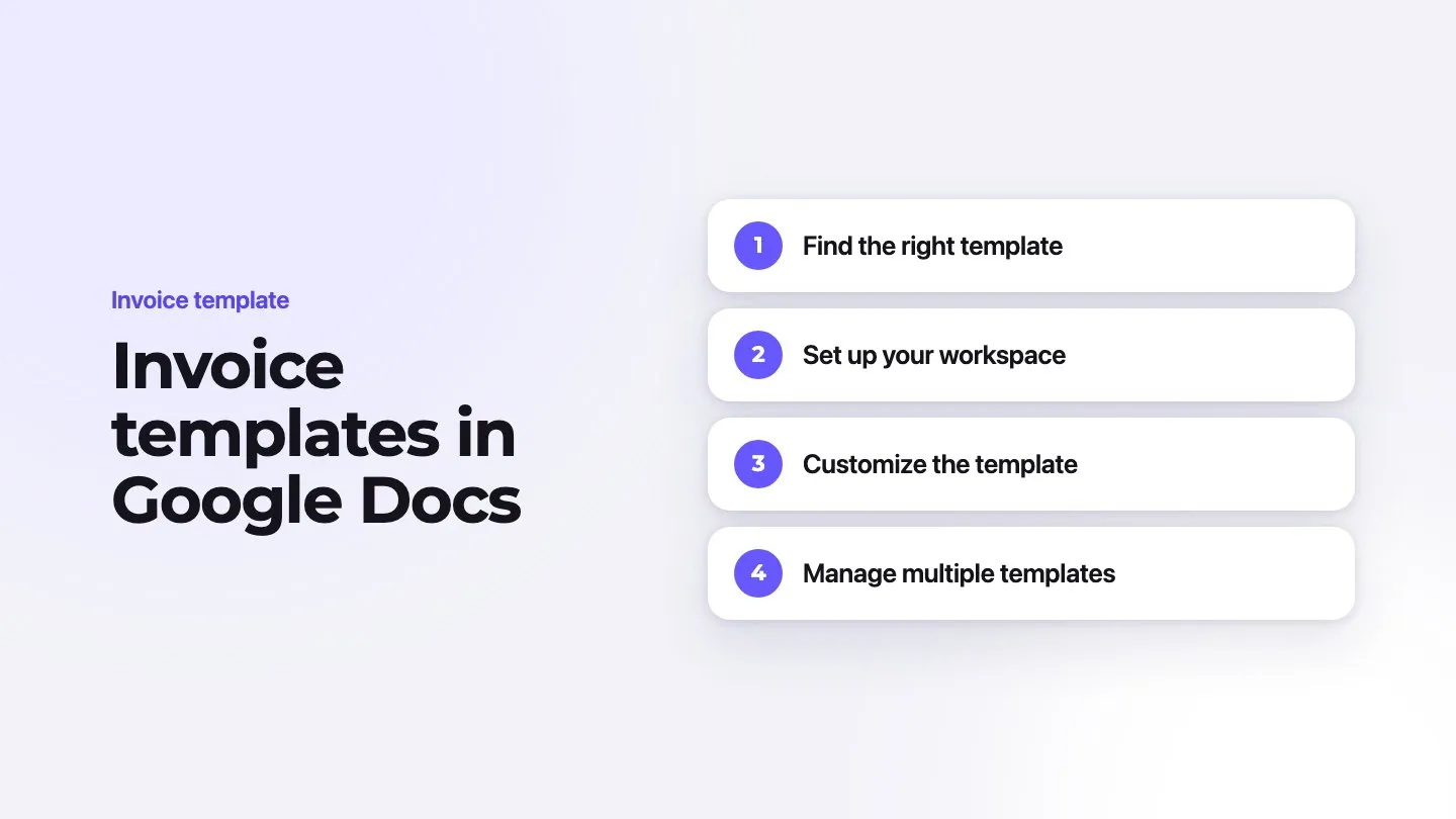 Invoice templates in Google Docs in 4 steps, from “find the right template” to “manage multiple templates”