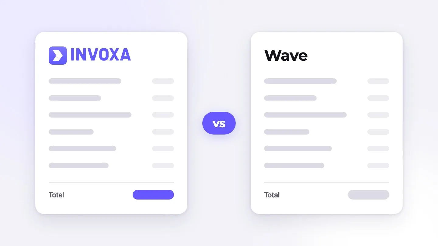 Two document cards side by side, Invoxa and Wave, with a "vs" badge between them